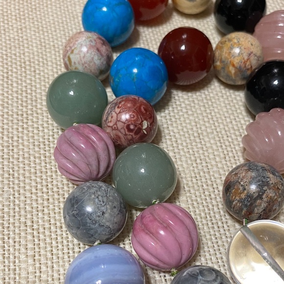 Multicolor assorted natural gemstone large individually knotted bead Necklace - Picture 4 of 16